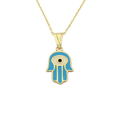 14K Real Solid Gold Hamsa Necklace for Women , Charm Hamsa Pendant , Evil Eye Hamsa Hand Jewelry , Handmade Birthday Christmas Gift for Her
