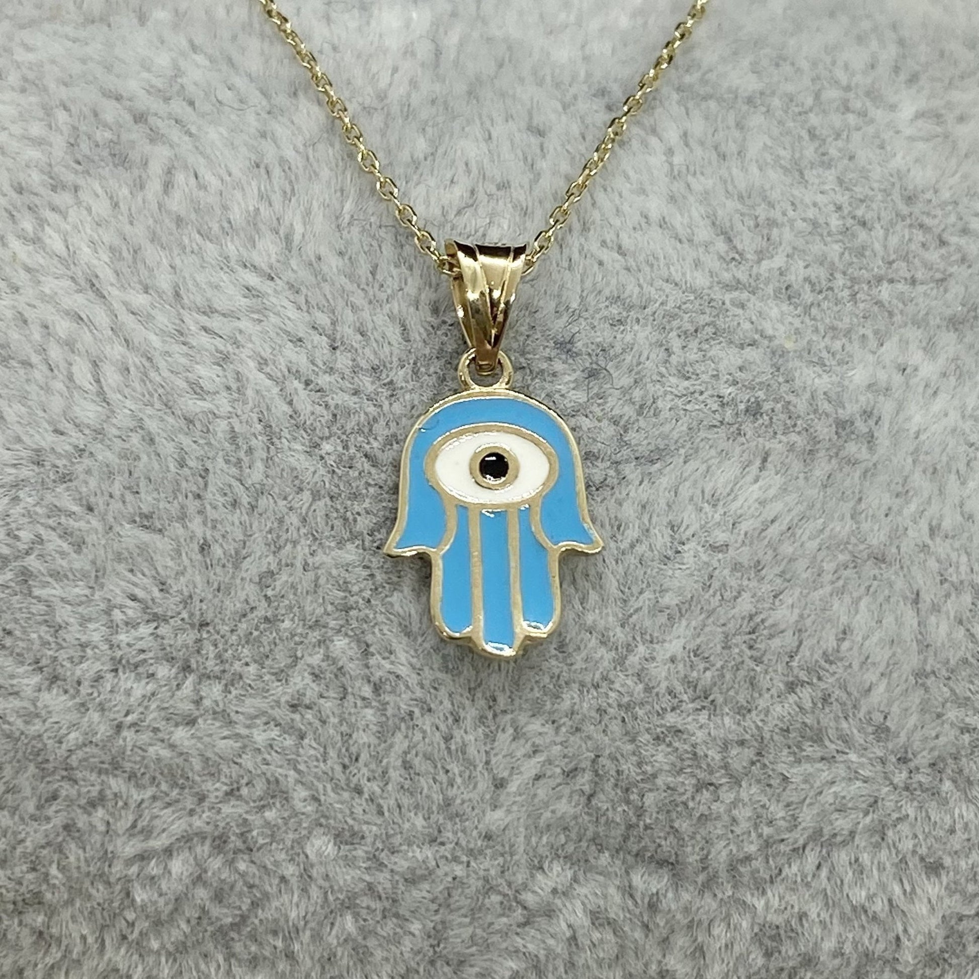 14K Real Solid Gold Hamsa Necklace for Women , Charm Hamsa Pendant , Evil Eye Hamsa Hand Jewelry , Handmade Christmas Gift for Her