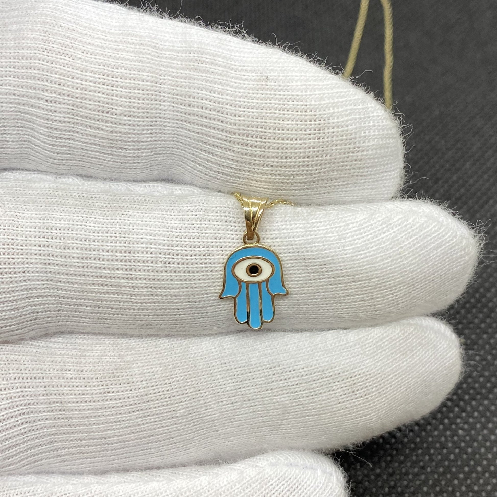 14K Real Solid Gold Hamsa Necklace for Women , Charm Hamsa Pendant , Evil Eye Hamsa Hand Jewelry , Handmade Jewelry Gift for Her