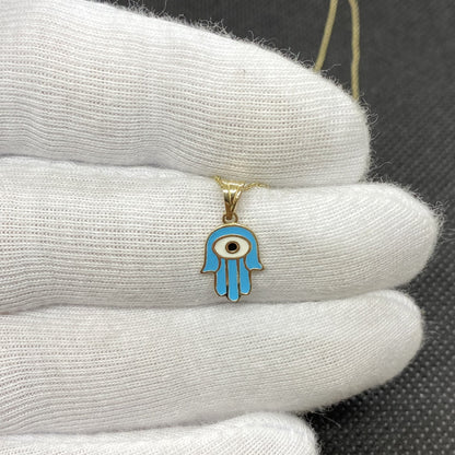 14K Real Solid Gold Hamsa Necklace for Women , Charm Hamsa Pendant , Evil Eye Hamsa Hand Jewelry , Handmade Jewelry Gift for Her