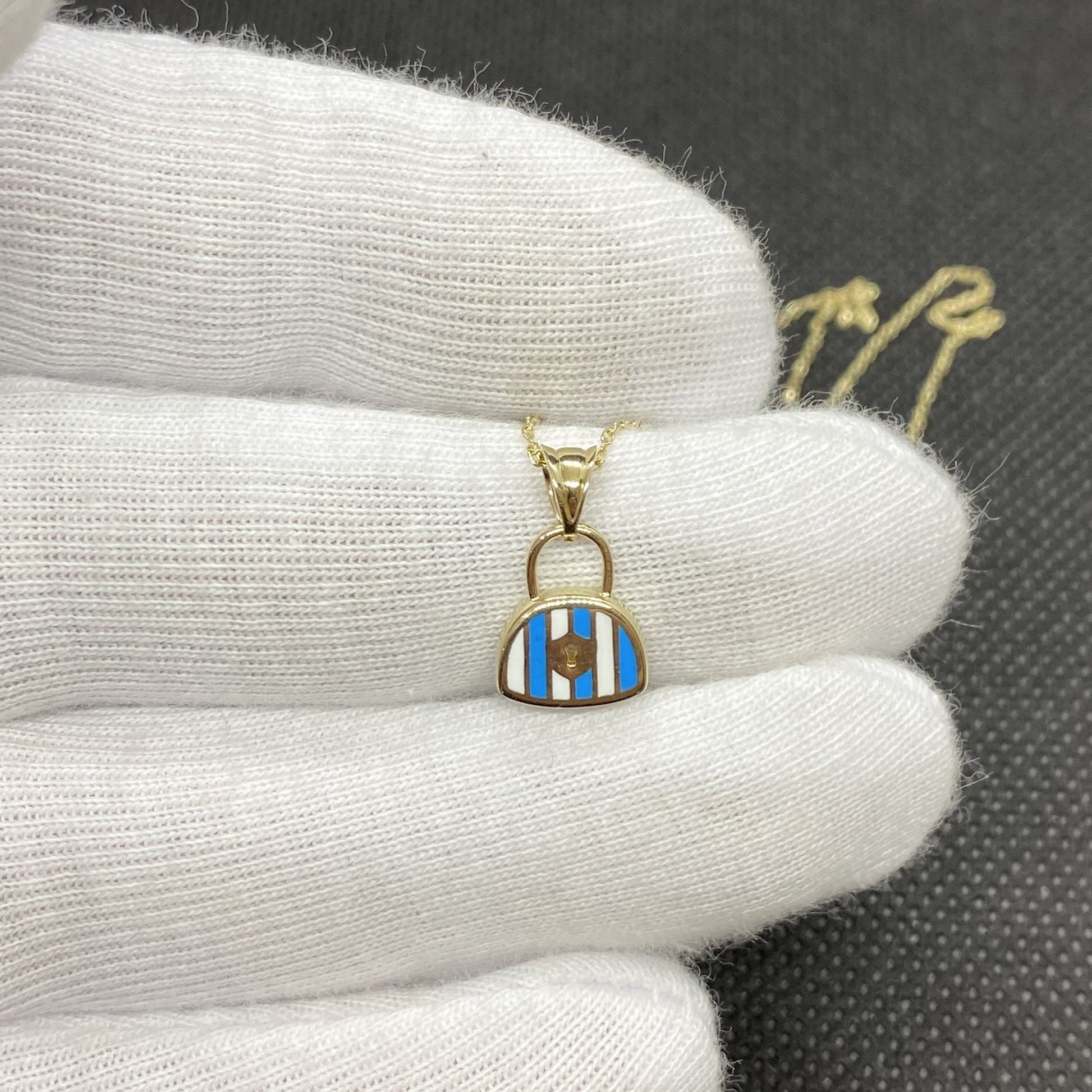 14K Real Solid Gold Handbag Pendant Necklace for Women , Dainty Bag Gold Necklace , Handmade Jewelry , Christmas Birthday gift for her mom