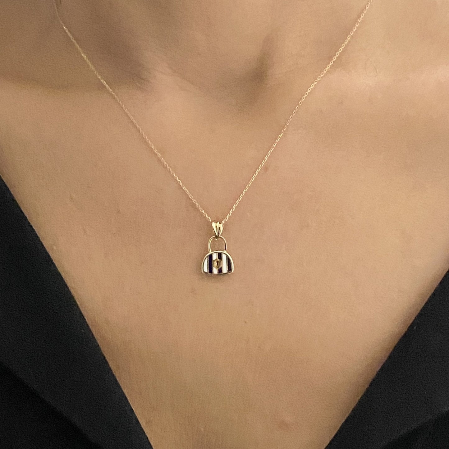 14K Real Solid Gold Handbag Pendant Necklace for Women , Dainty Bag Gold Necklace , Handmade Jewelry , Xmas Birthday gift for her mom