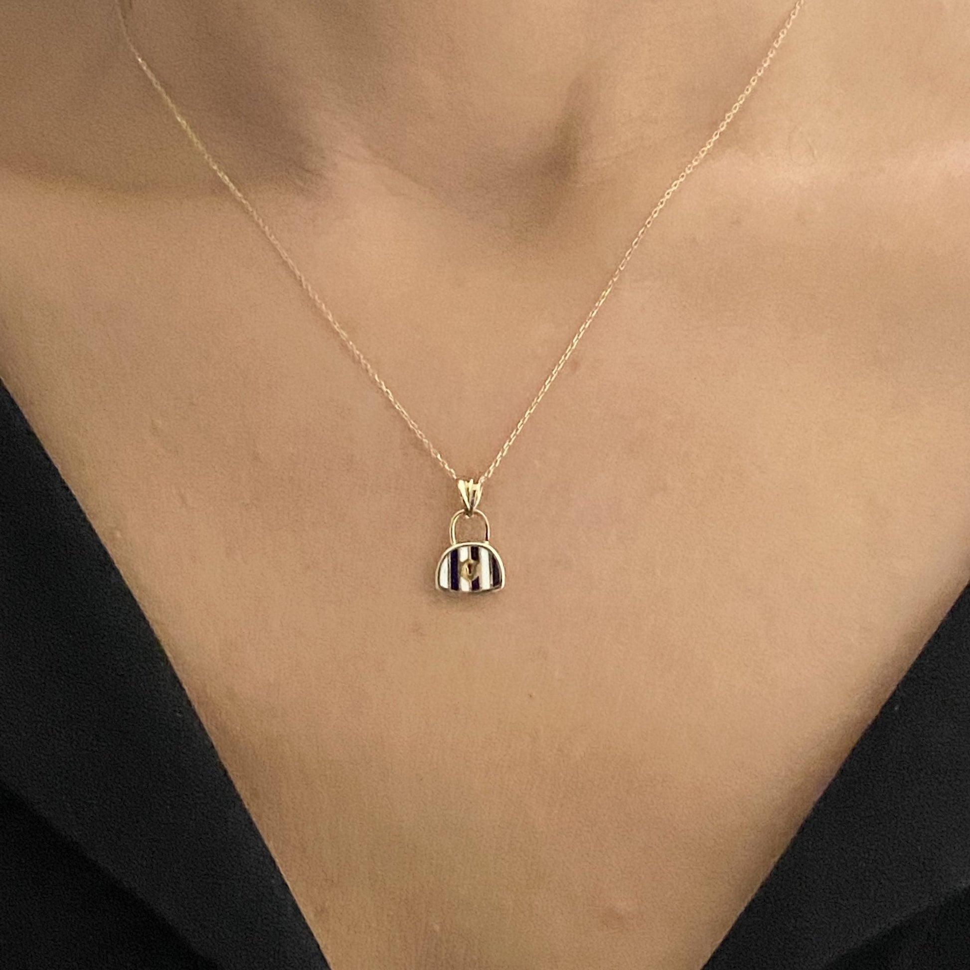 14K Real Solid Gold Handbag Pendant Necklace for Women , Dainty Bag Gold Necklace , Handmade Jewelry , Xmas Birthday gift for her mom