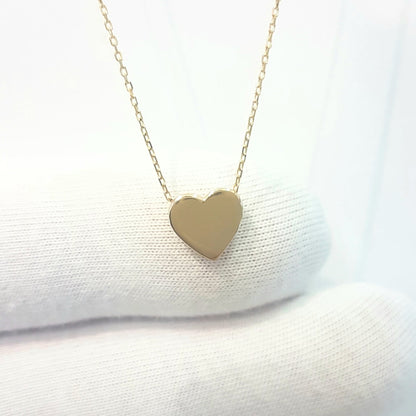 14K Real Solid Gold Heart Design Cute Tiny Dainty Pendant Necklace Best Birthday Gift for Women Girlfriend Girl