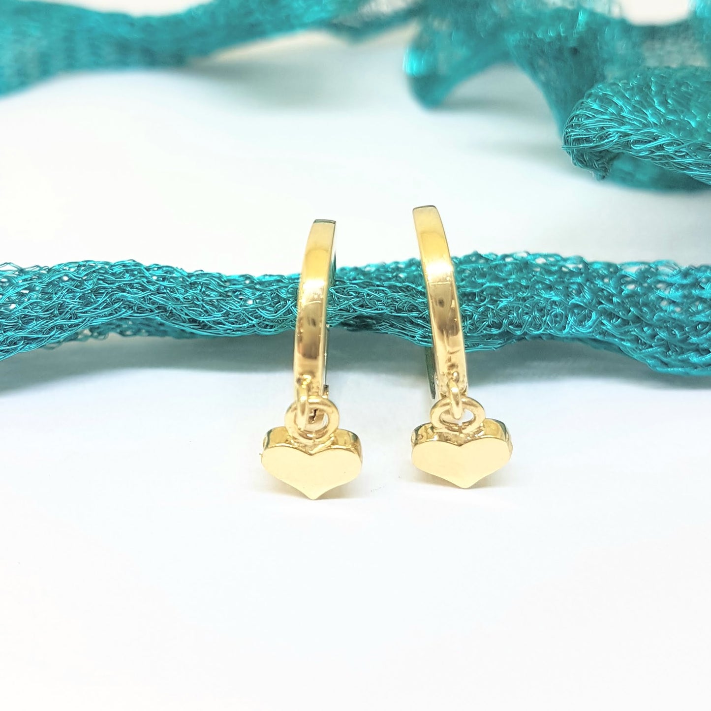 14K Real Solid Gold Heart Drop Dangle Hoop Earrings for Women Tiny Cute Jewelry