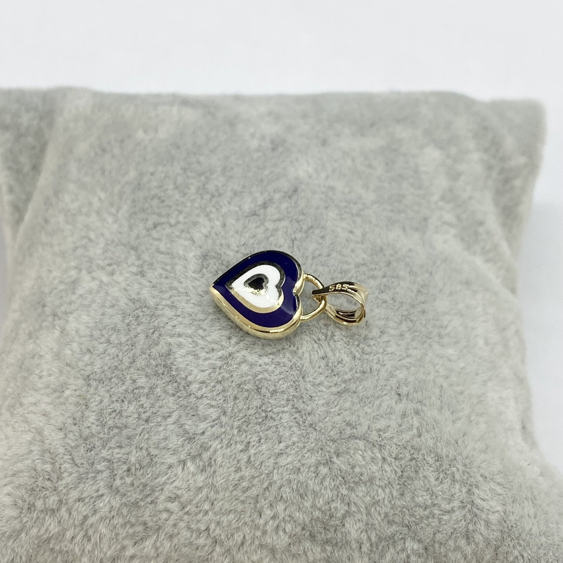 14K Real Solid Gold Heart Evil Eye Pendant Necklace for Women , Heart Shaped Navy Blue or Turquise Evil Eye Necklace , Christmas Gift