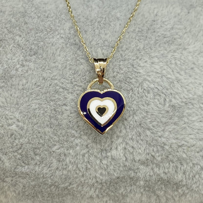 14K Real Solid Gold Heart Evil Eye Pendant Necklace for Women , Heart Shaped Navy Blue or Turquise Evil Eye Necklace , Gift for her