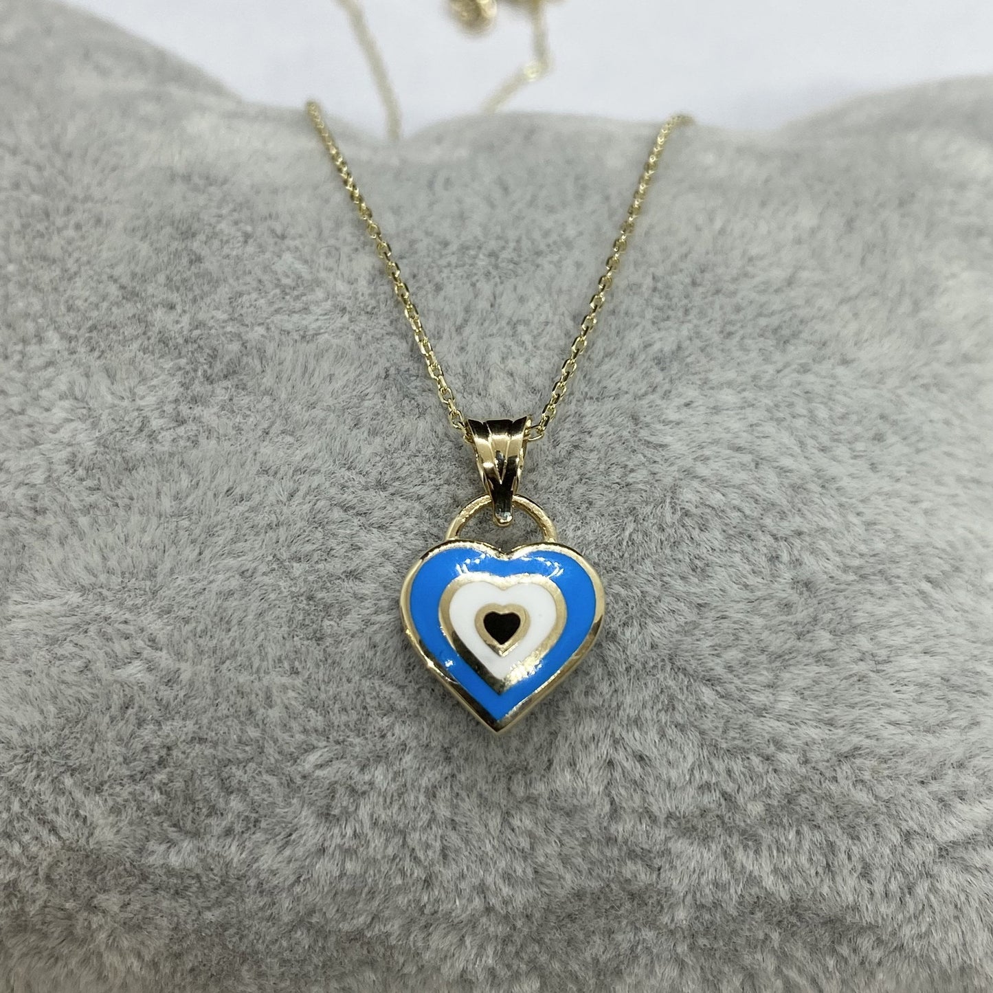 14K Real Solid Gold Heart Evil Eye Pendant Necklace for Women , Heart Shaped Navy Blue or Turquise Evil Eye Necklace for her, Handmade Jewelry Gift