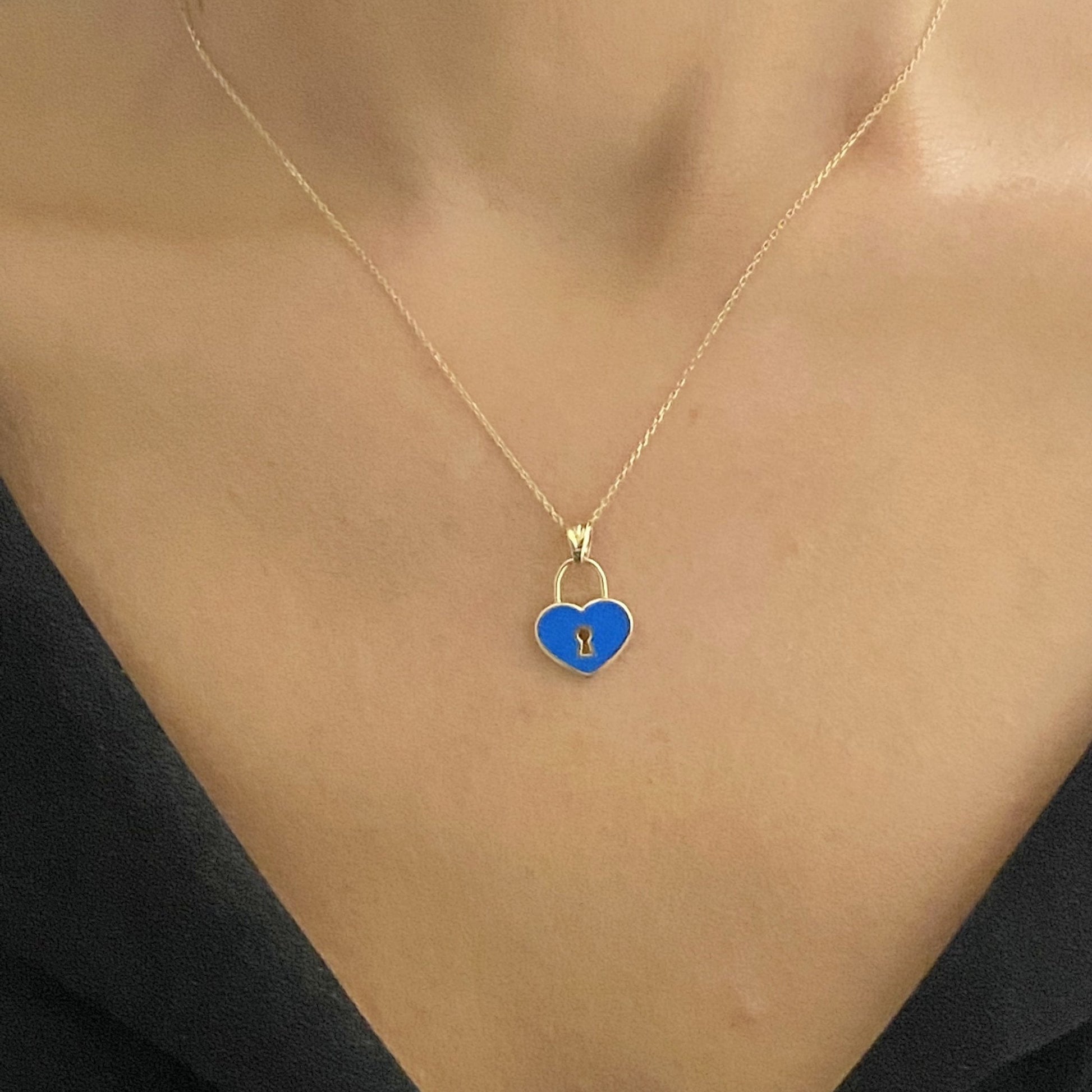 14K Real Solid Gold Heart Lock Necklace • Tiny Padlock Pendant , Yellow Gold Simple Love Necklace ,Dainty Gold Chain, Gift for her mom