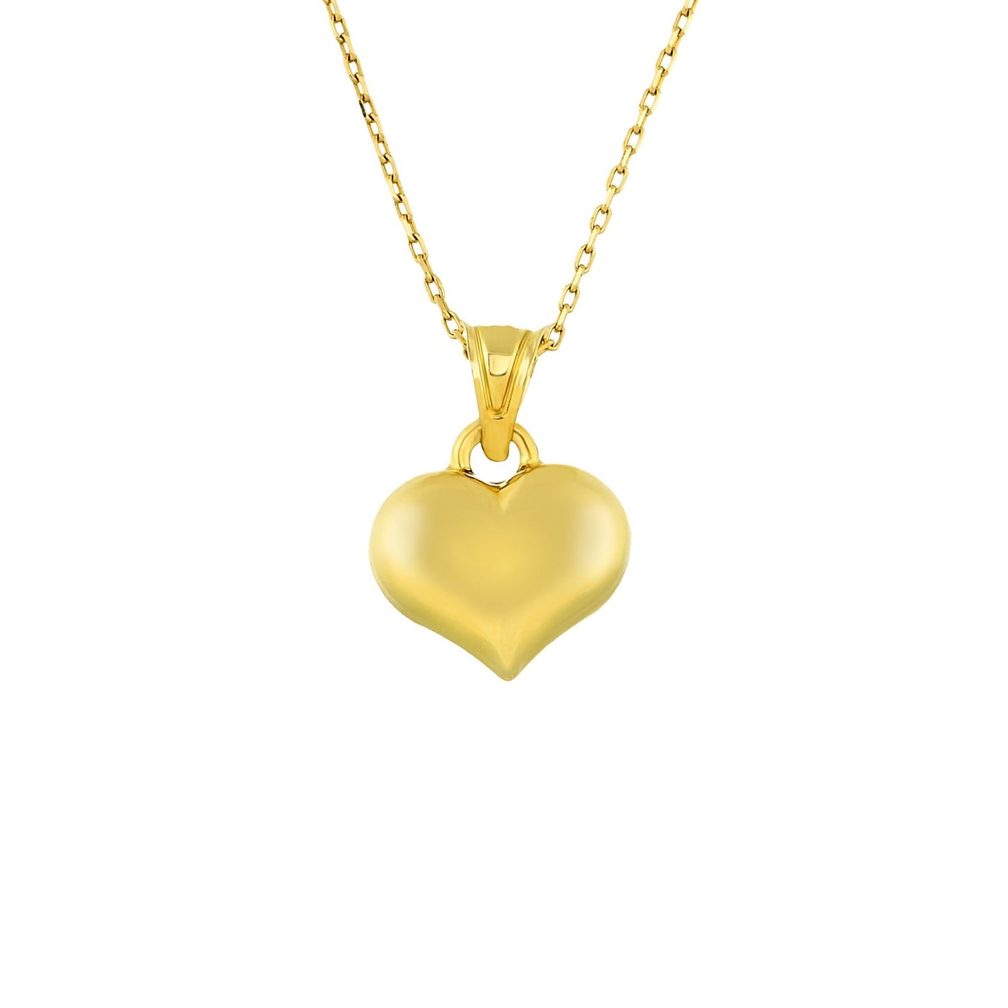 14K Real Solid Gold Heart Necklace for Women , Cute Dainty 3D Curved Heart Pendant , Stunning Gold Puff Heart Pendant On Chain ,Gift for he