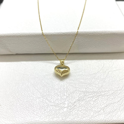 14K Real Solid Gold Heart Necklace for Women , Cute Dainty 3D Curved Heart Pendant , Stunning Gold Puff Heart Pendant On Chain ,Gift for mom