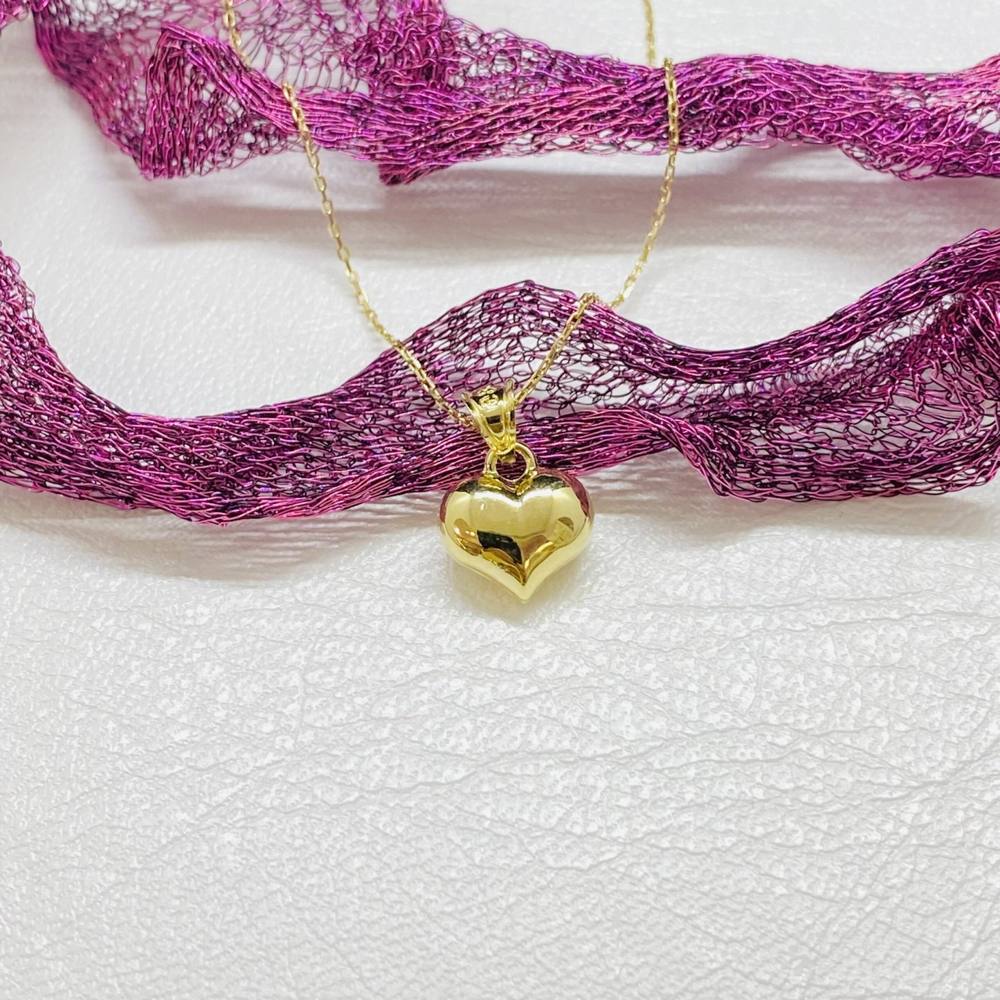 14K Real Solid Gold Heart Necklace for Women , Cute Dainty 3D Curved Heart Pendant , Stunning Gold Puff Heart Pendant On Chain,Gift for her