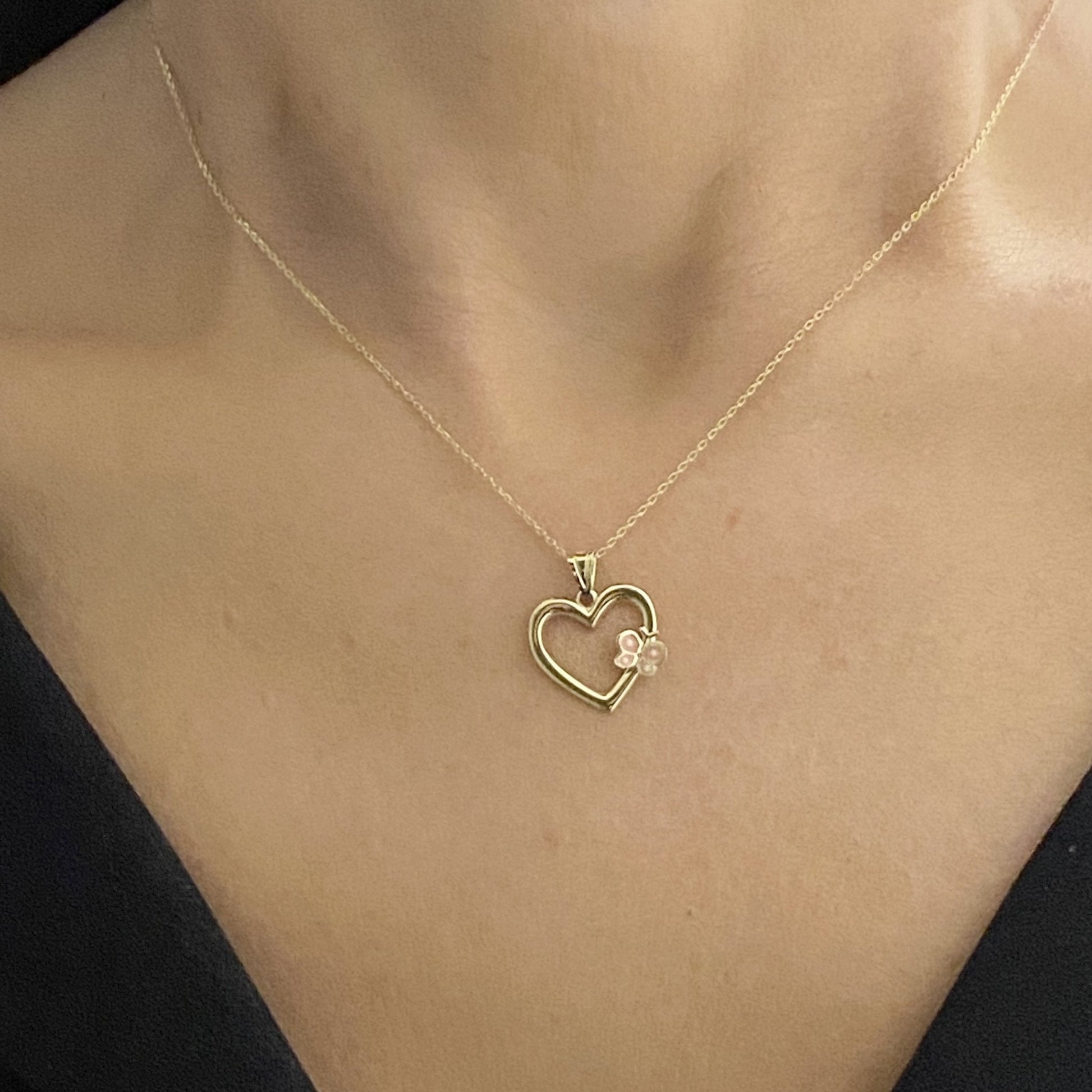 14K Real Solid Gold Heart Pendant Necklace for Women, Butterfly Necklace Gold, Gold Heart Necklace ,Christmas Gift, Handmade Jewelry