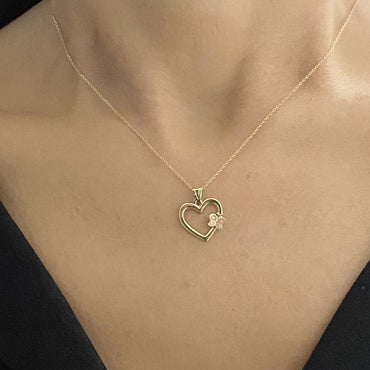 14K Real Solid Gold Heart Pendant Necklace for Women, Butterfly Necklace Gold, Gold Heart Necklace ,Christmas Gift, Handmade Jewelry