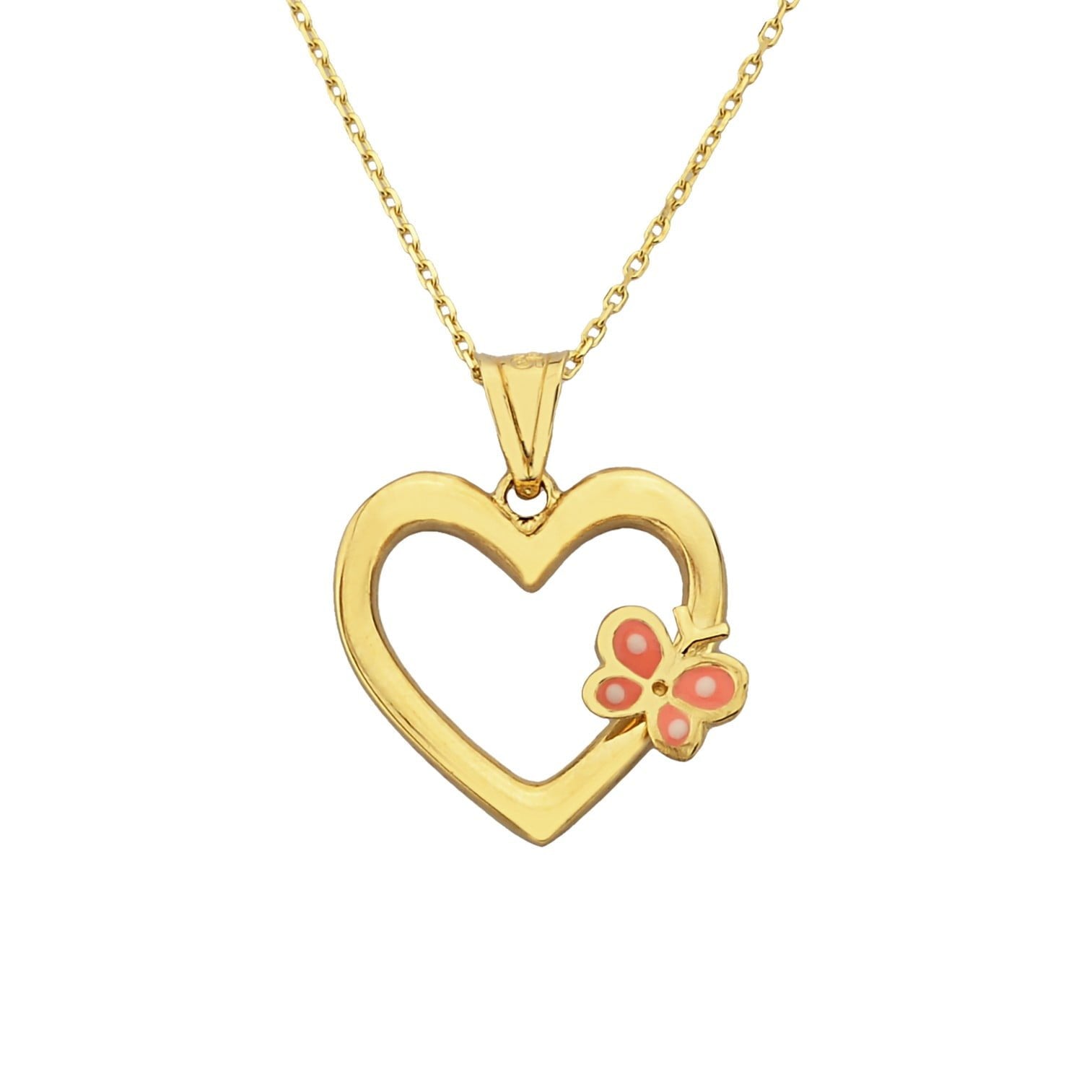 14K Real Solid Gold Heart Pendant Necklace for Women, Butterfly Necklace Gold, Gold Heart Necklace , Christmas Gift, Handmade Jewelry
