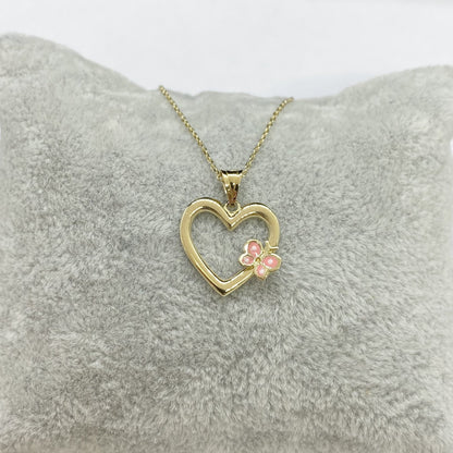 14K Real Solid Gold Heart Pendant Necklace for Women, Butterfly Necklace Gold, Gold Heart Necklace ,Christmas Gift,Handmade Jewelry