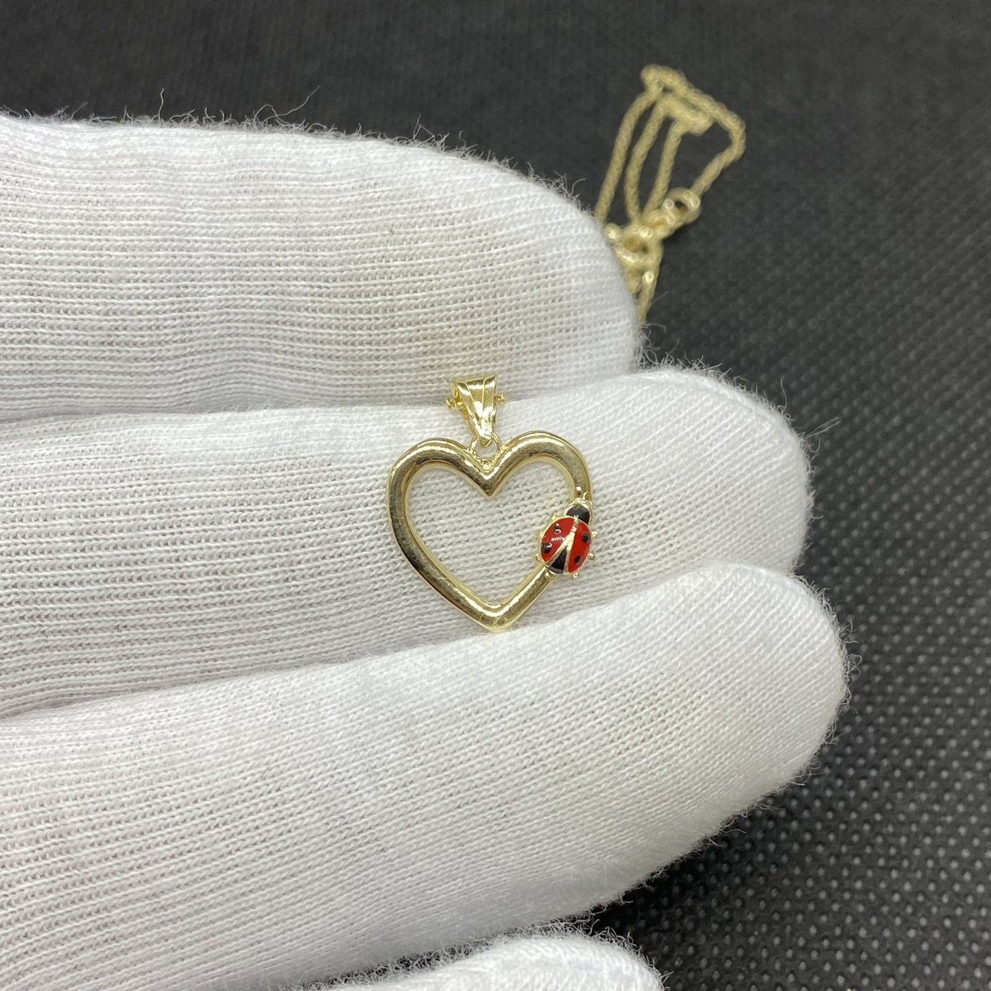 14K Real Solid Gold Heart Pendant Necklace for Women, Ladybug Necklace Gold, Gold Heart Necklace , Christmas Gift,Handmade Jewelry