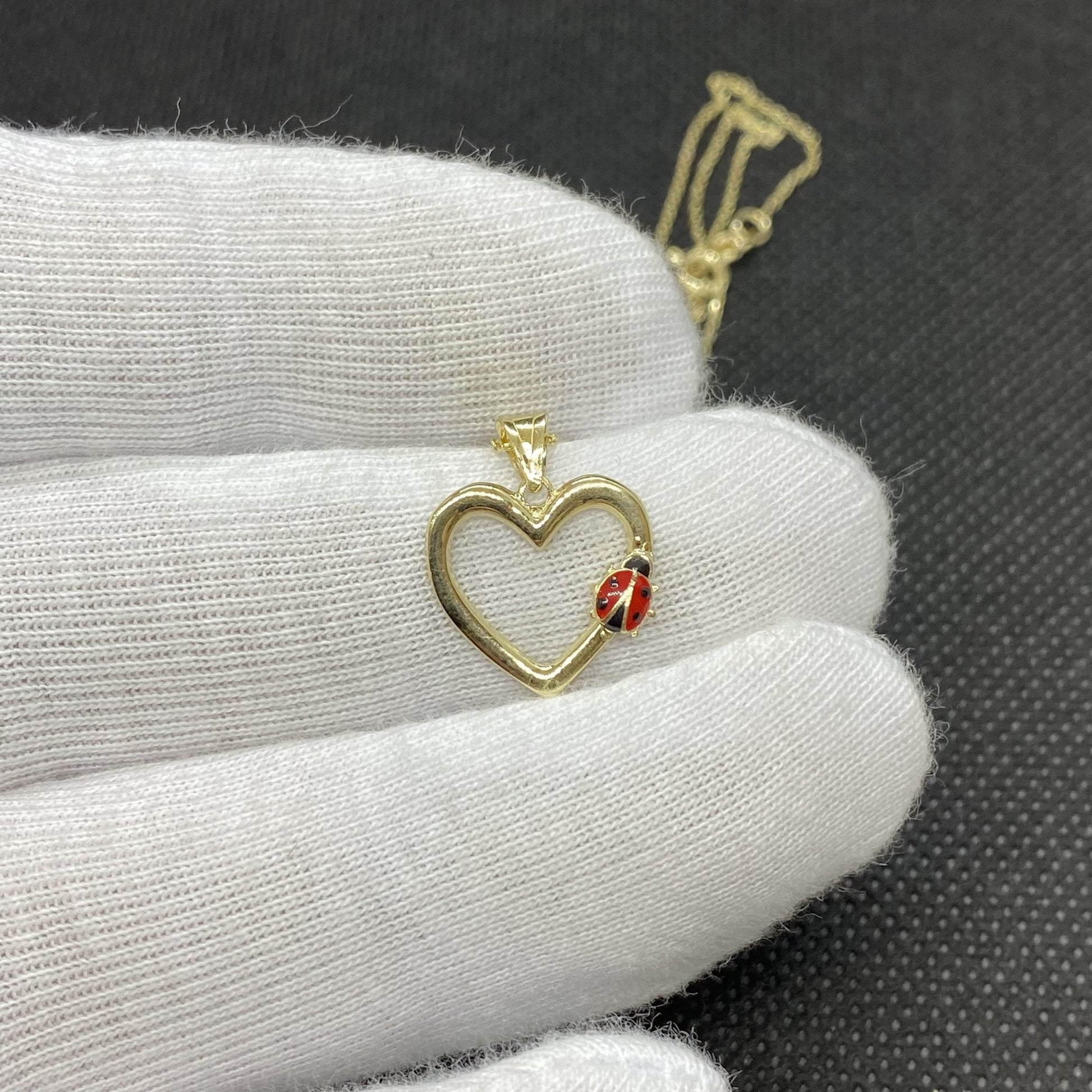 14K Real Solid Gold Heart Pendant Necklace for Women, Ladybug Necklace Gold, Gold Heart Necklace , Christmas Gift,Handmade Jewelry