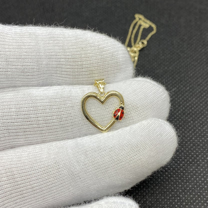 14K Real Solid Gold Heart Pendant Necklace for Women, Ladybug Necklace Gold, Gold Heart Necklace , Christmas Gift,Handmade Jewelry