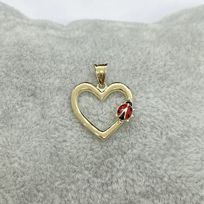 14K Real Solid Gold Heart Pendant Necklace for Women, Ladybug Necklace Gold, Gold Heart Necklace with ladybug , Christmas Gift, Handmade Jewelry