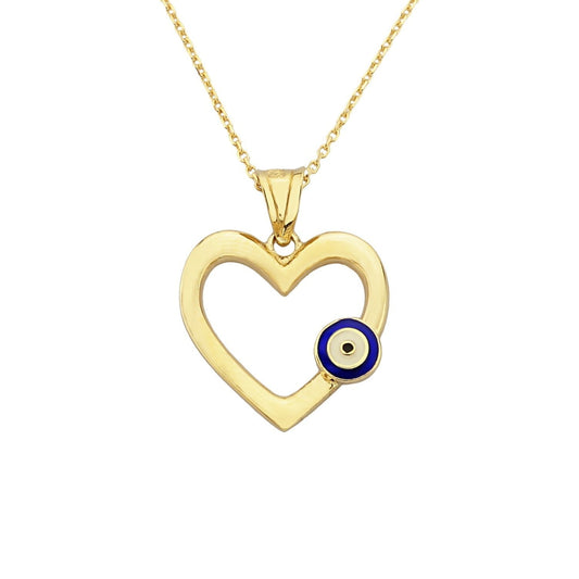 14K Real Solid Gold Heart Pendant Necklace for Women with Evil Eye Butterfly Ladybug, Gold Heart Necklace ,Christmas Gift, Handmade Jewelry