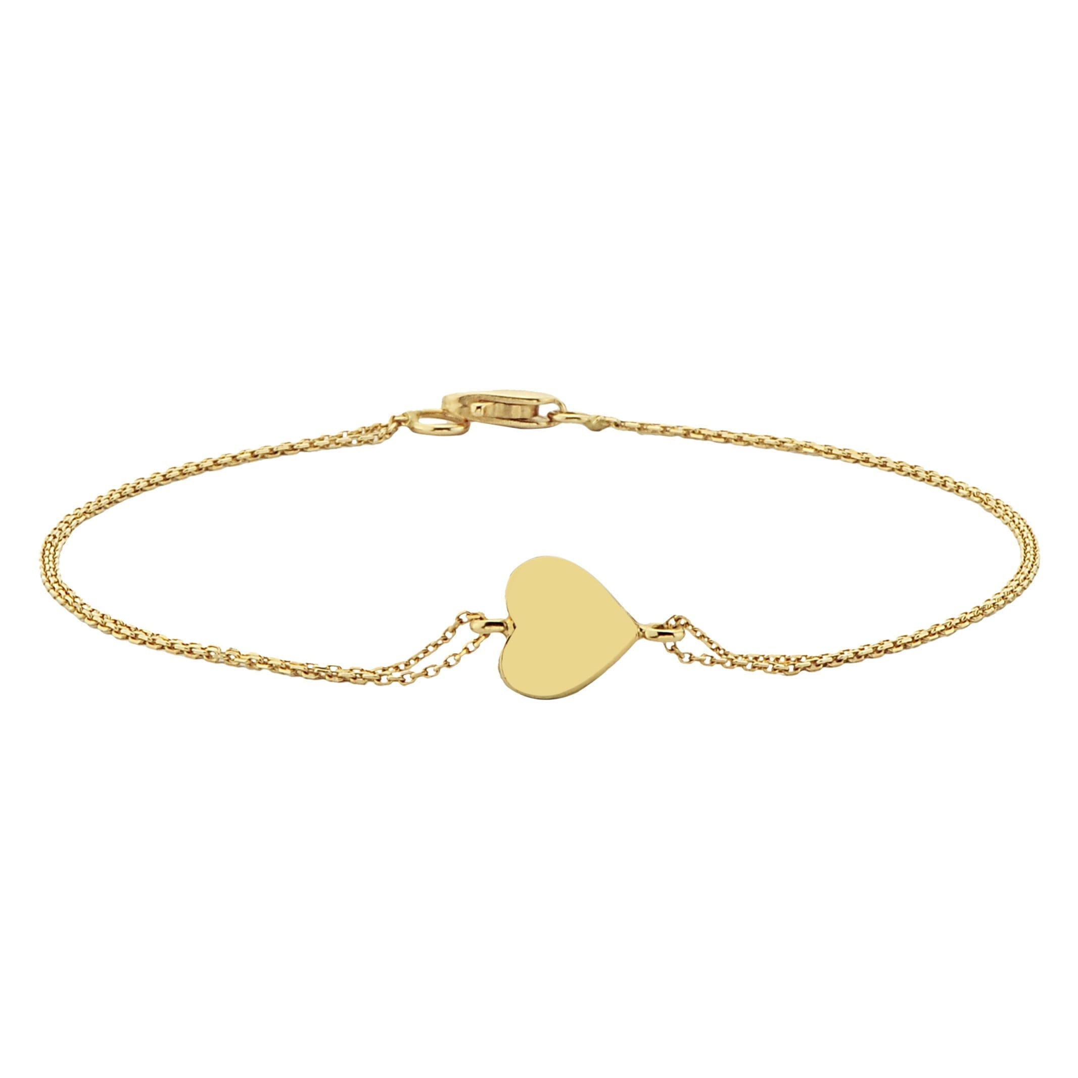14K Real Solid Gold Heart Shape Design Charm Cute Dainty Elegant Delicate Trendy Bracelet best birthday gift for Women Jewelry yourself Girls Mother Mom love girlfriend handmade