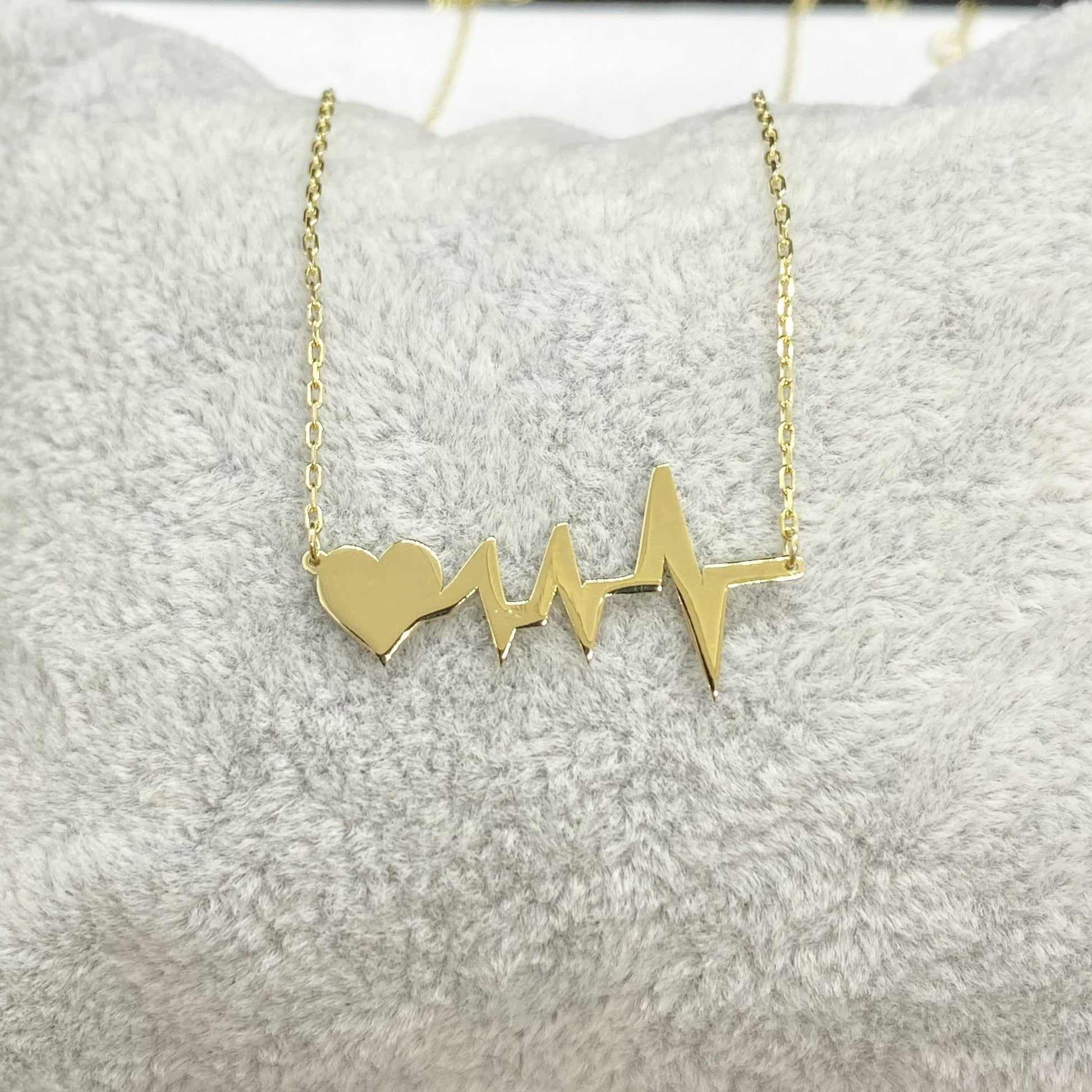 14K Real Solid Gold Heartbeat Necklace , Lifeline Necklace , Heart Pulse EKG Love , Cardiogram Jewelry , Gift for her ,Dainty Necklace Gold