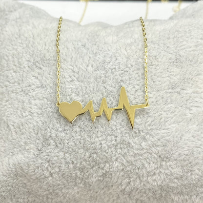 14K Real Solid Gold Heartbeat Necklace , Lifeline Necklace , Heart Pulse EKG Love , Cardiogram Jewelry , Gift for her ,Dainty Necklace Gold