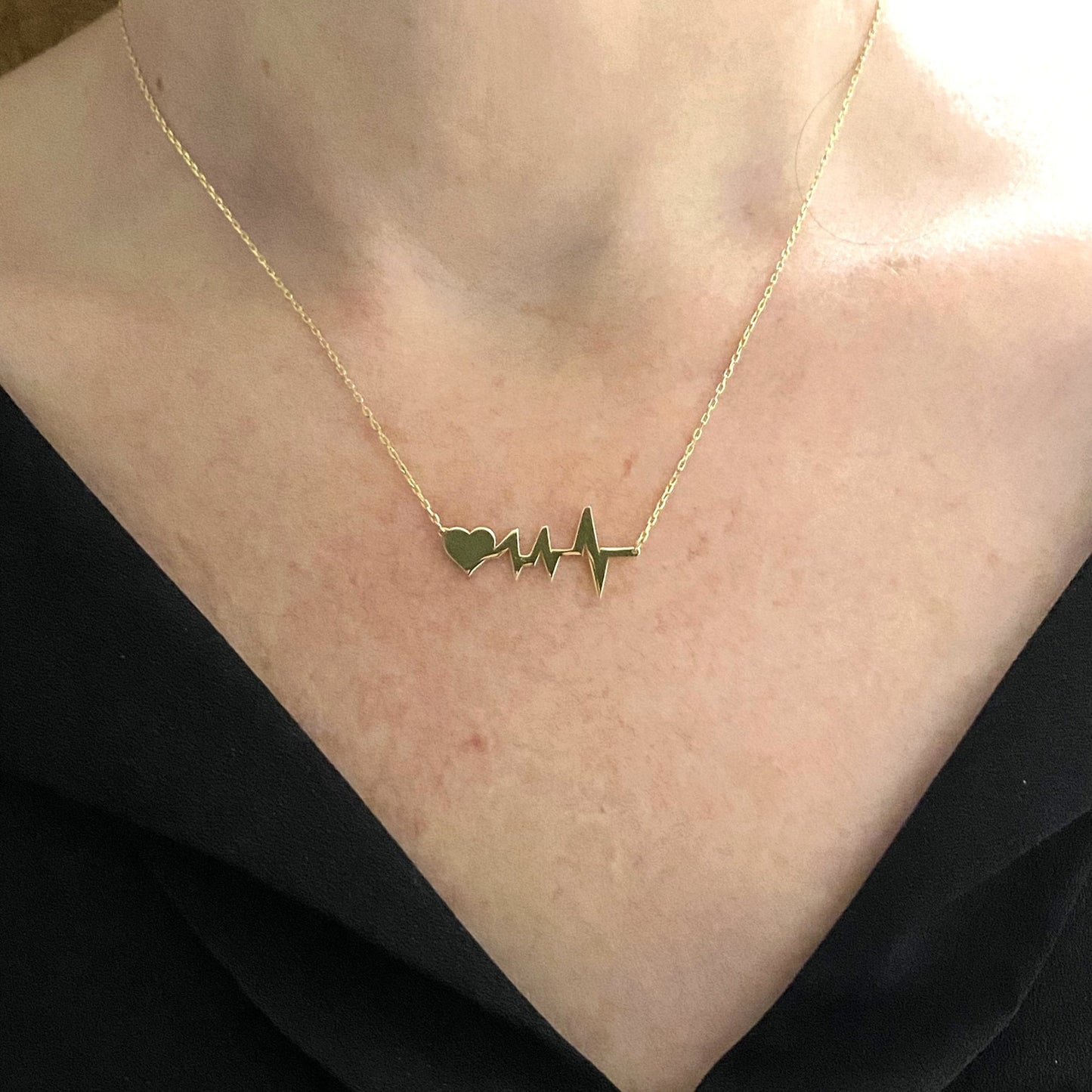 14K Real Solid Gold Heartbeat Necklace , Lifeline Necklace , Heart Pulse EKG Love , Cardiogram Jewelry ,Gift for her ,Dainty Necklace Gold