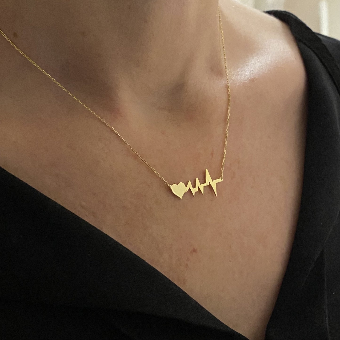 14K Real Solid Gold Heartbeat Necklace , Lifeline Necklace ,Heart Pulse EKG Love , Cardiogram Jewelry , Gift for her , Dainty Necklace Gold