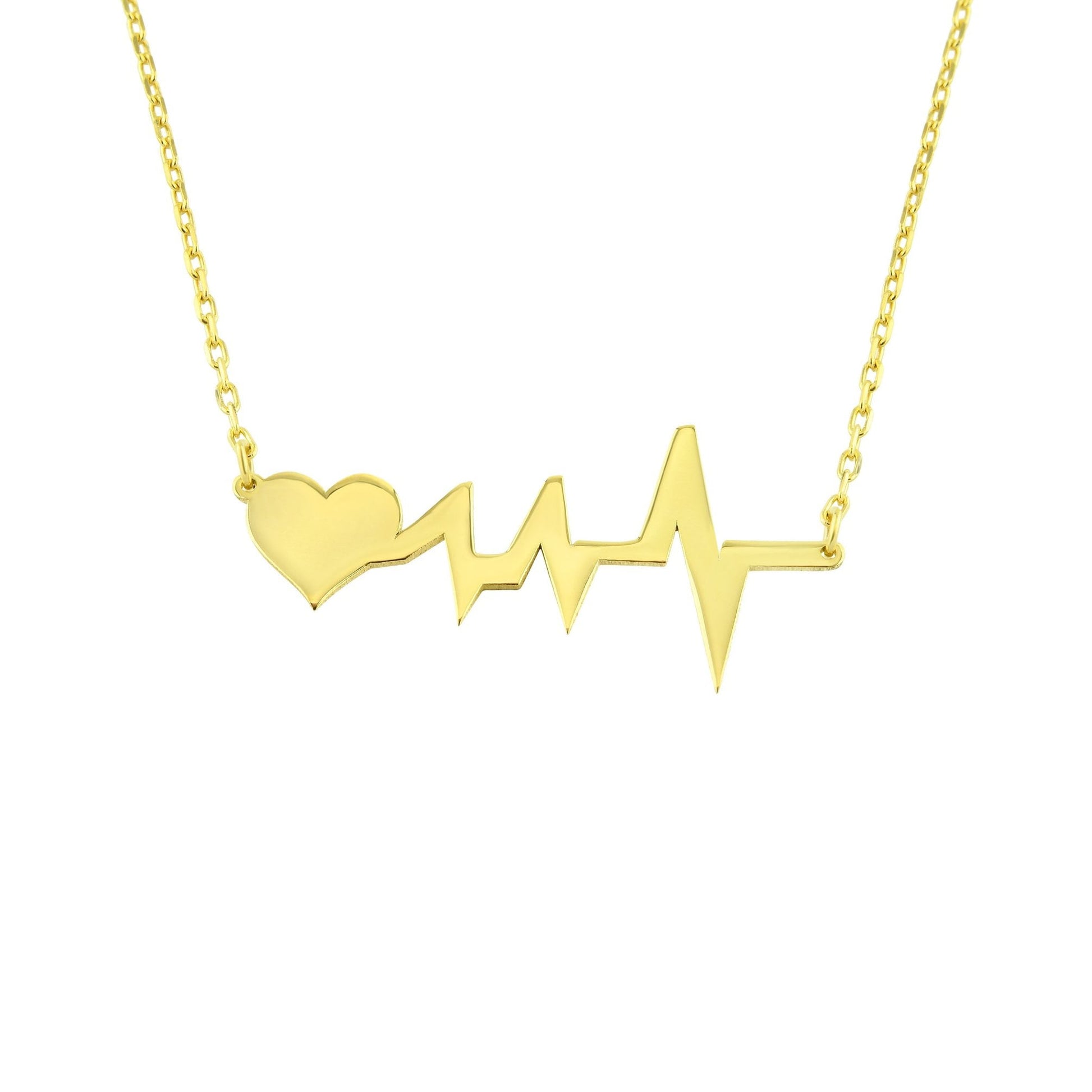 14K Real Solid Gold Heartbeat Necklace , Lifeline Necklace , Heart Pulse EKG Love , Cardiogram Jewelry , Gift for her , Dainty Necklace Gold