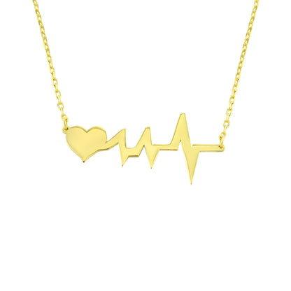 14K Real Solid Gold Heartbeat Necklace , Lifeline Necklace , Heart Pulse EKG Love , Cardiogram Jewelry , Gift for her , Dainty Necklace Gold