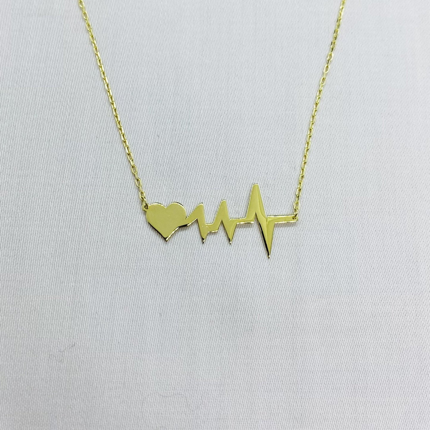 14K Real Solid Gold Heartbeat Necklace , Lifeline Necklace , Heart Pulse EKG Love , Cardiogram Jewelry , Gift for her , Dainty Necklace Gold