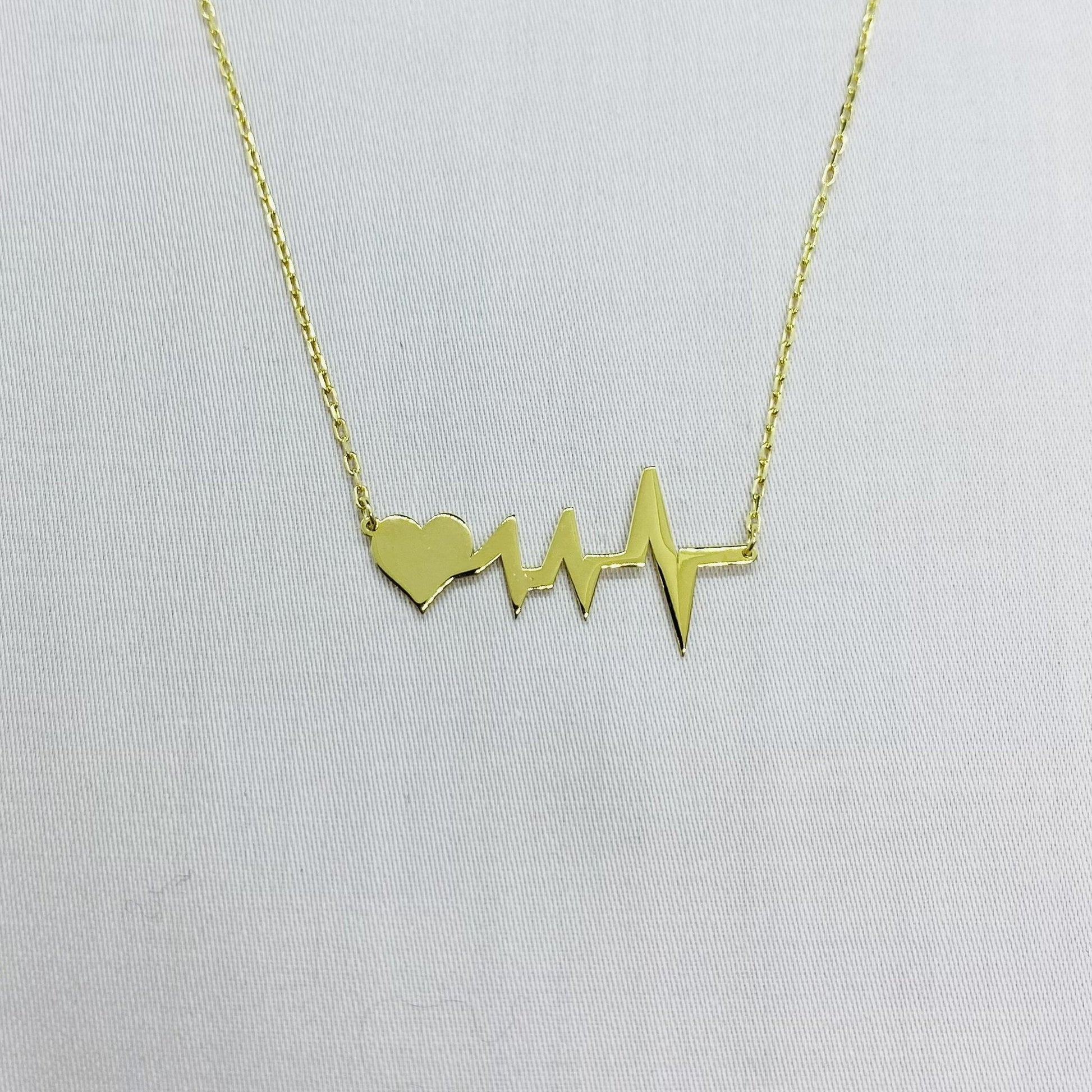 14K Real Solid Gold Heartbeat Necklace , Lifeline Necklace , Heart Pulse EKG Love , Cardiogram Jewelry , Gift for her , Dainty Necklace Gold