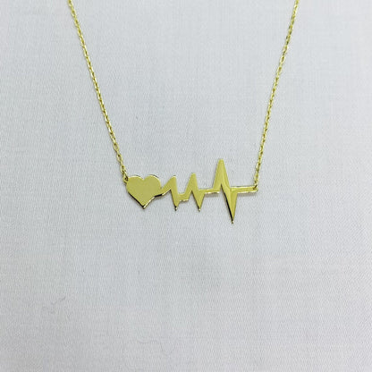 14K Real Solid Gold Heartbeat Necklace , Lifeline Necklace , Heart Pulse EKG Love , Cardiogram Jewelry , Gift for her , Dainty Necklace Gold