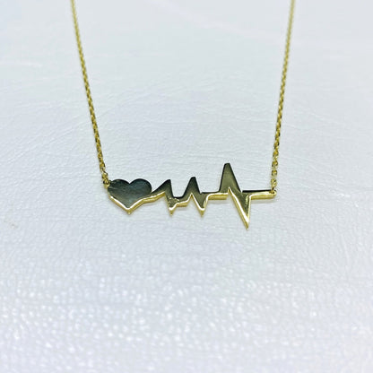 14K Real Solid Gold Heartbeat Necklace , Lifeline Necklace , Heart Pulse EKG Love , Cardiogram Jewelry , Gift for mom , Dainty Necklace Gold
