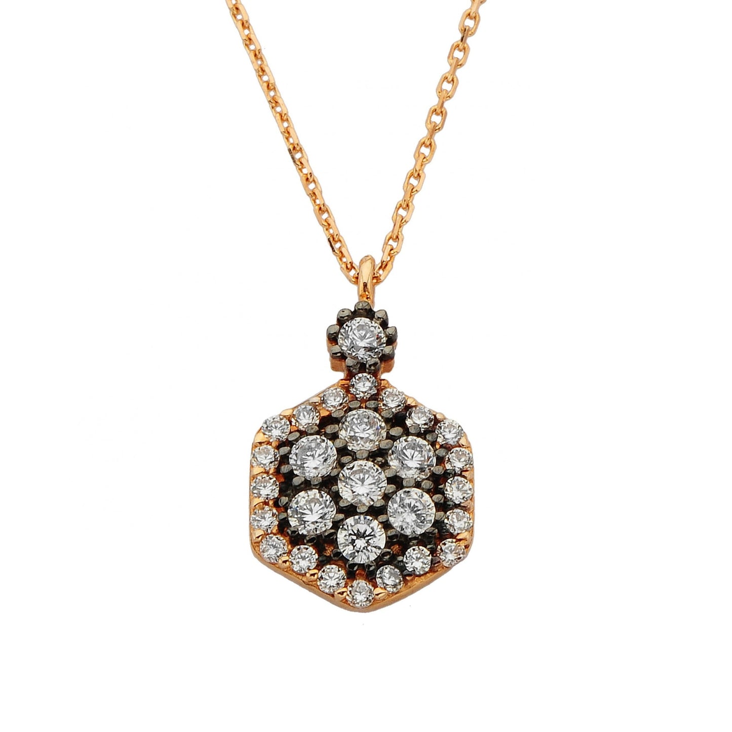 14K Real Solid Gold Hexagon Pendant Necklace for Women | Rose Jewelry Gifts Birthday Christmas Mother's Day gift Charm Layered Honeycomb geometric