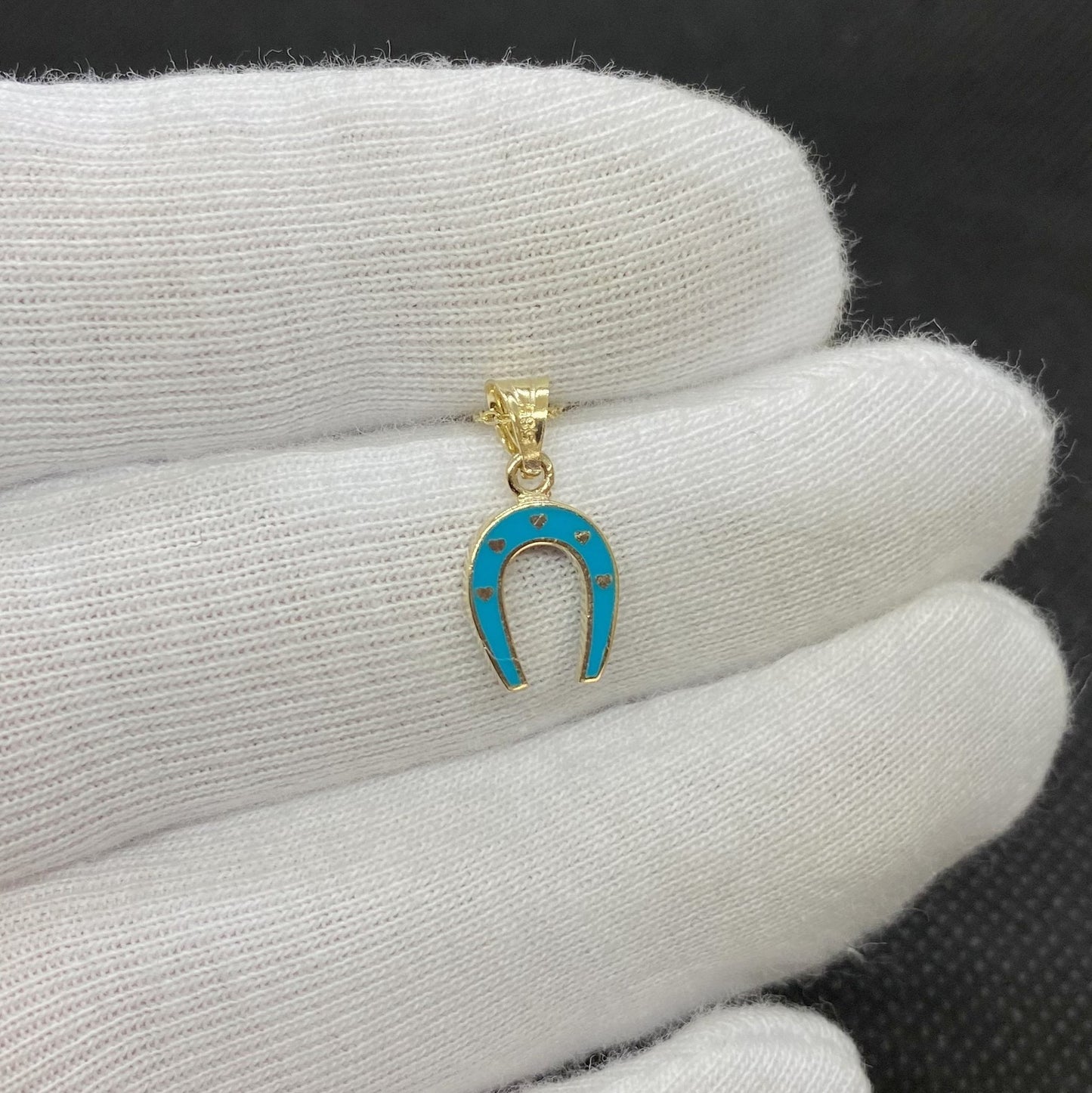 14K Real Solid Gold Horseshoe Necklace for Women , Lucky Horseshoe Pendant , Charm Horseshoe necklace Turquoise