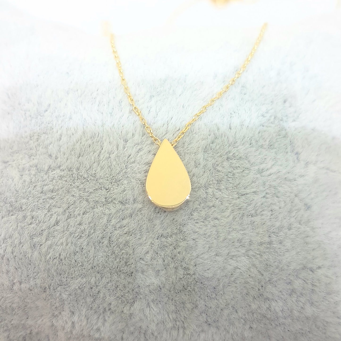 14K Real Solid Gold Tear Drop Shaped Charm Tiny Cute Dainty Delicate Trendy Pendant Necklace