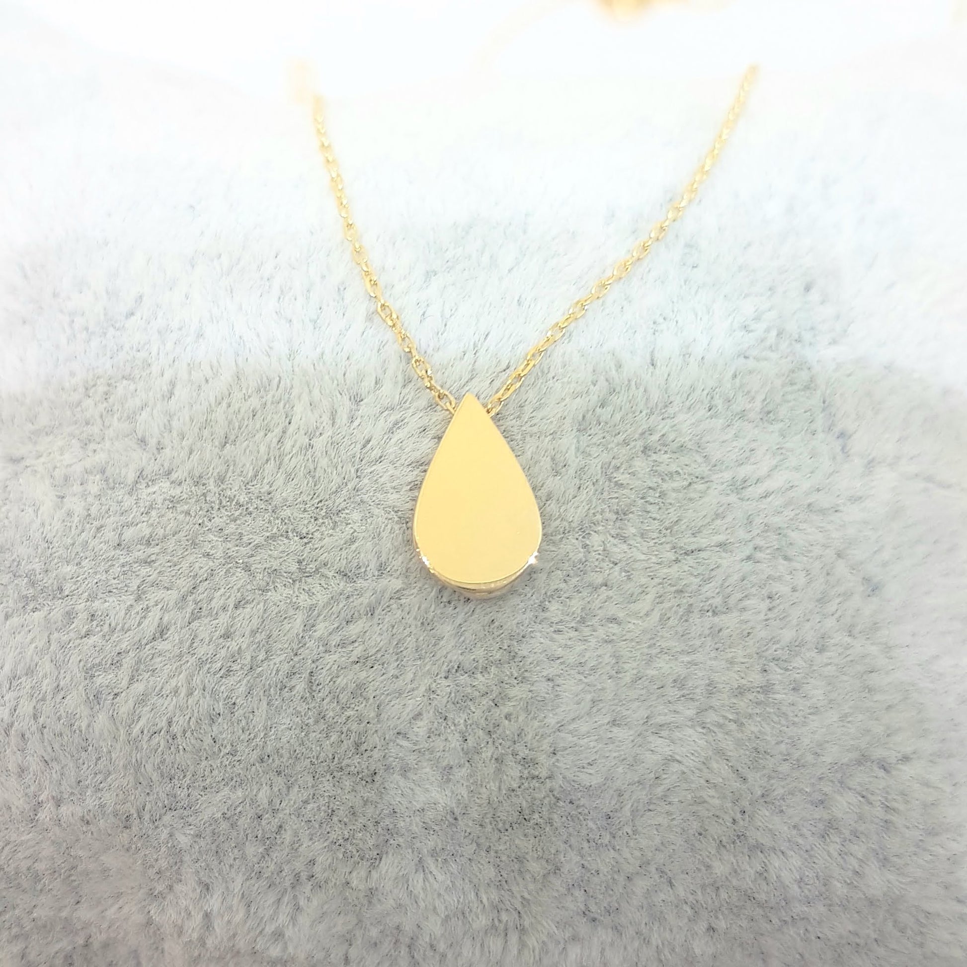 14K Real Solid Gold Tear Drop Shaped Charm Tiny Cute Dainty Delicate Trendy Pendant Necklace