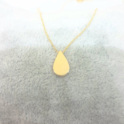 14K Real Solid Gold Tear Drop Shaped Charm Tiny Cute Dainty Delicate Trendy Pendant Necklace