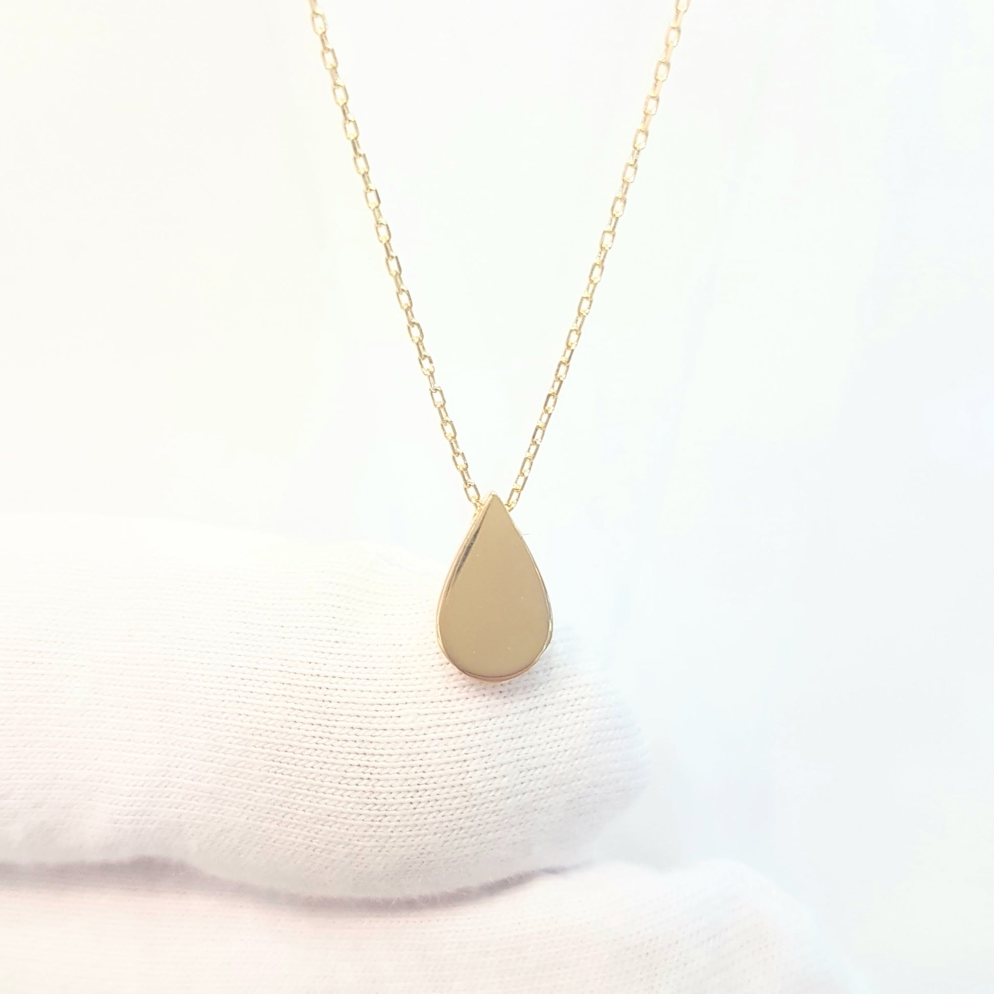 14K Real Solid Gold Tear Drop Shaped Charm Tiny Cute Dainty Delicate Trendy Pendant Necklace