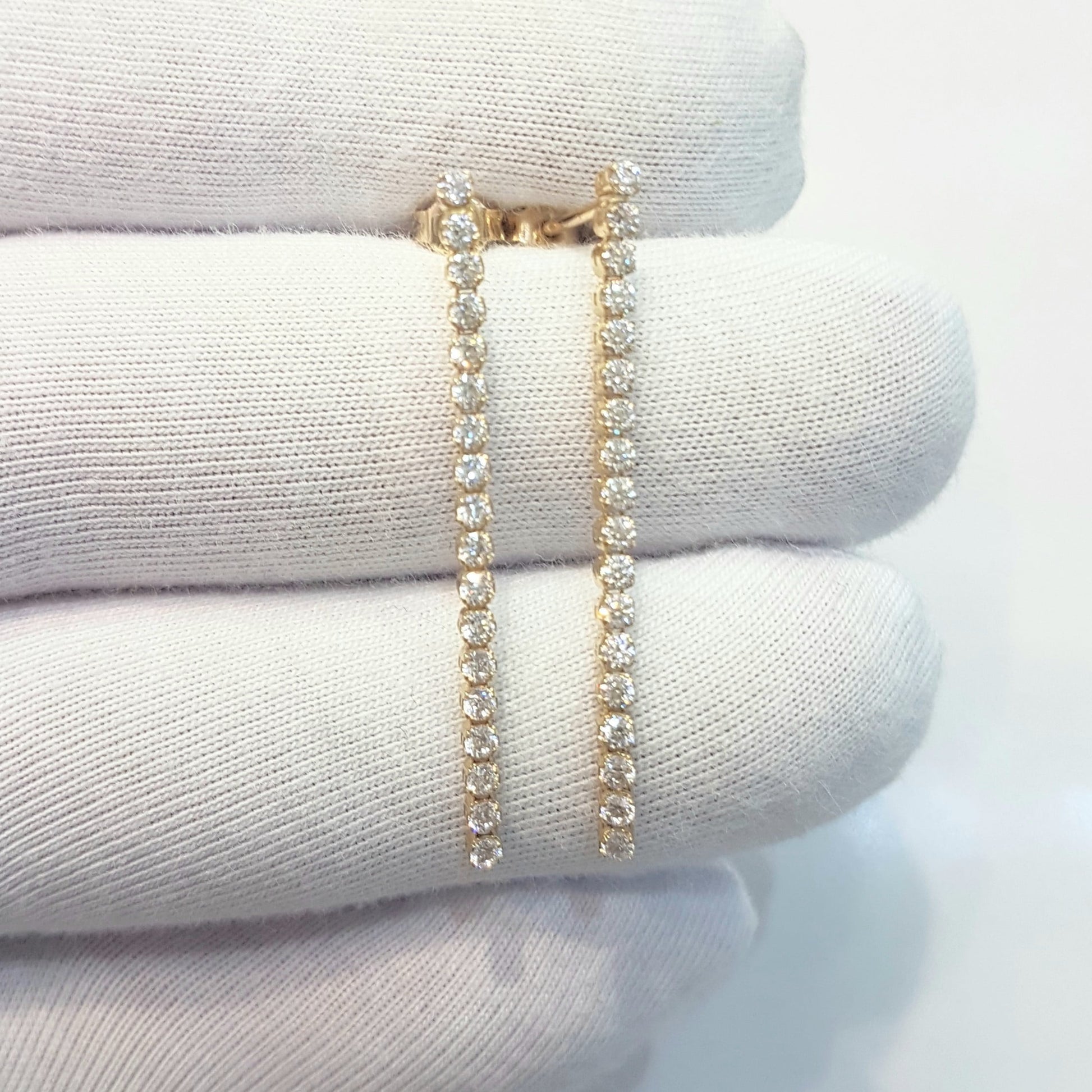 14K Real Solid Gold Long CZ Stud Tennis Earrings for Women , Dainty CZ Stud Earrings , Long Chain Links Earrings , Gift for Her