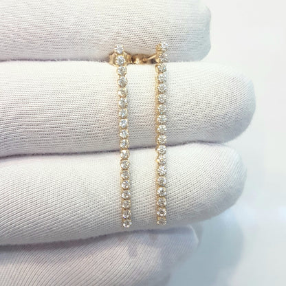 14K Real Solid Gold Long CZ Stud Tennis Earrings for Women , Dainty CZ Stud Earrings , Long Chain Links Earrings , Gift for Her