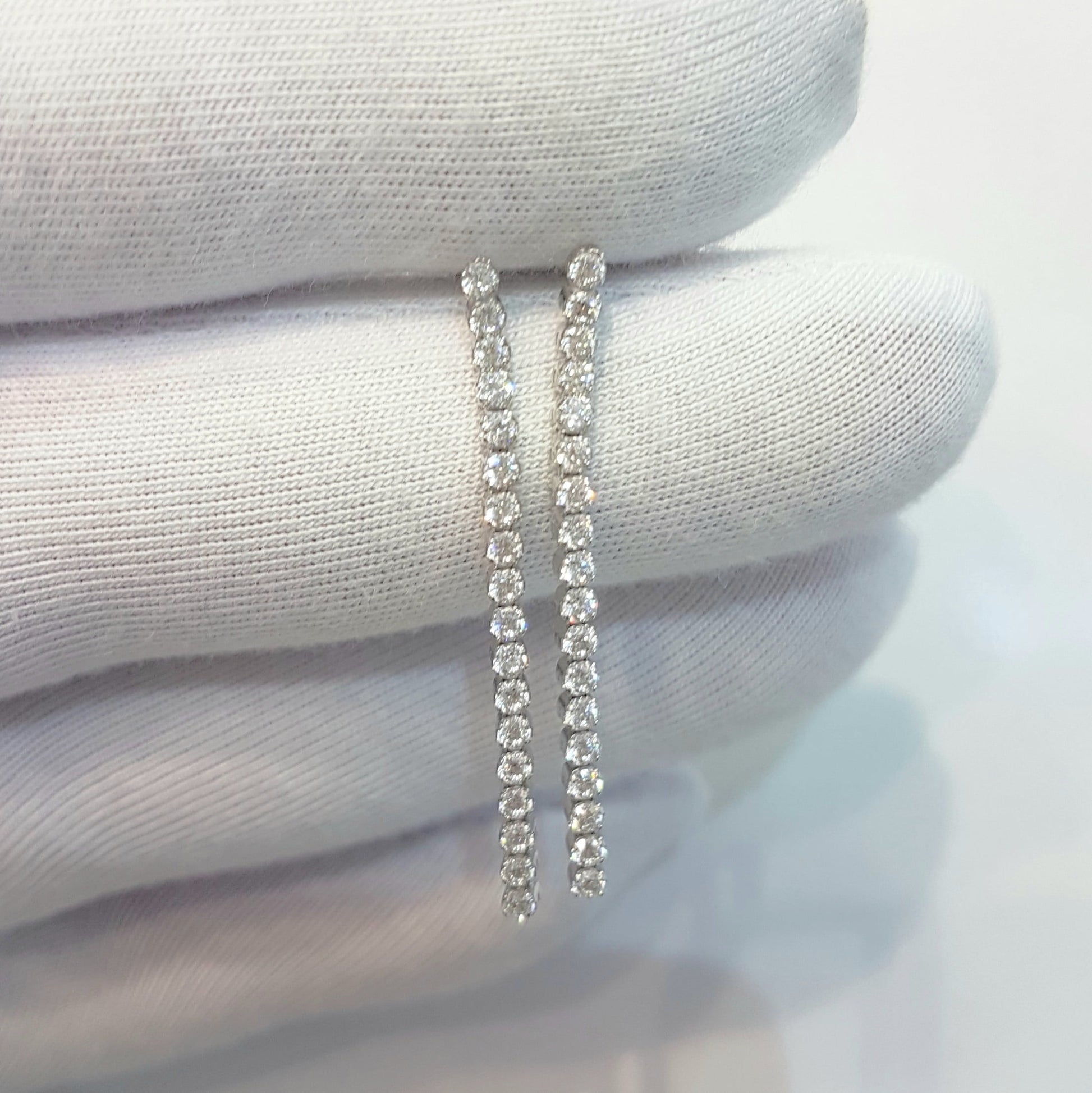 14K Real Solid Gold Long CZ Stud Tennis Earrings for Women , Dainty CZ Stud Earrings , Long Chain Links Earrings , Gift for Her