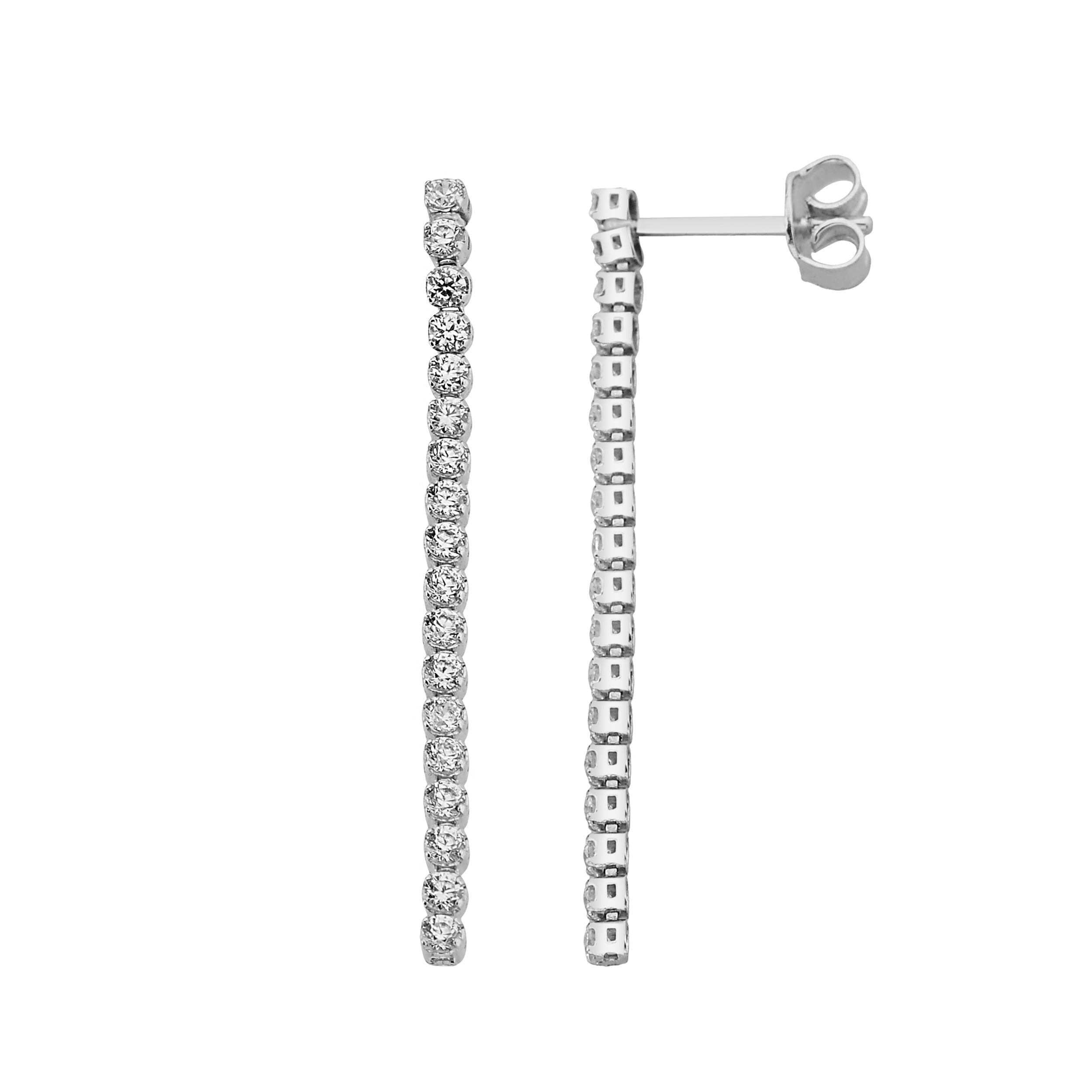 14K Real Solid Gold Long CZ Stud Tennis Earrings for Women , Dainty CZ Stud Earrings birthday gift