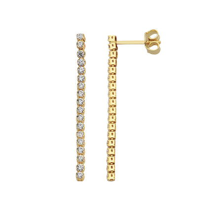 14K Real Solid Gold Long CZ Stud Tennis Earrings for Women , Dainty CZ Stud Earrings xmas christmas gift