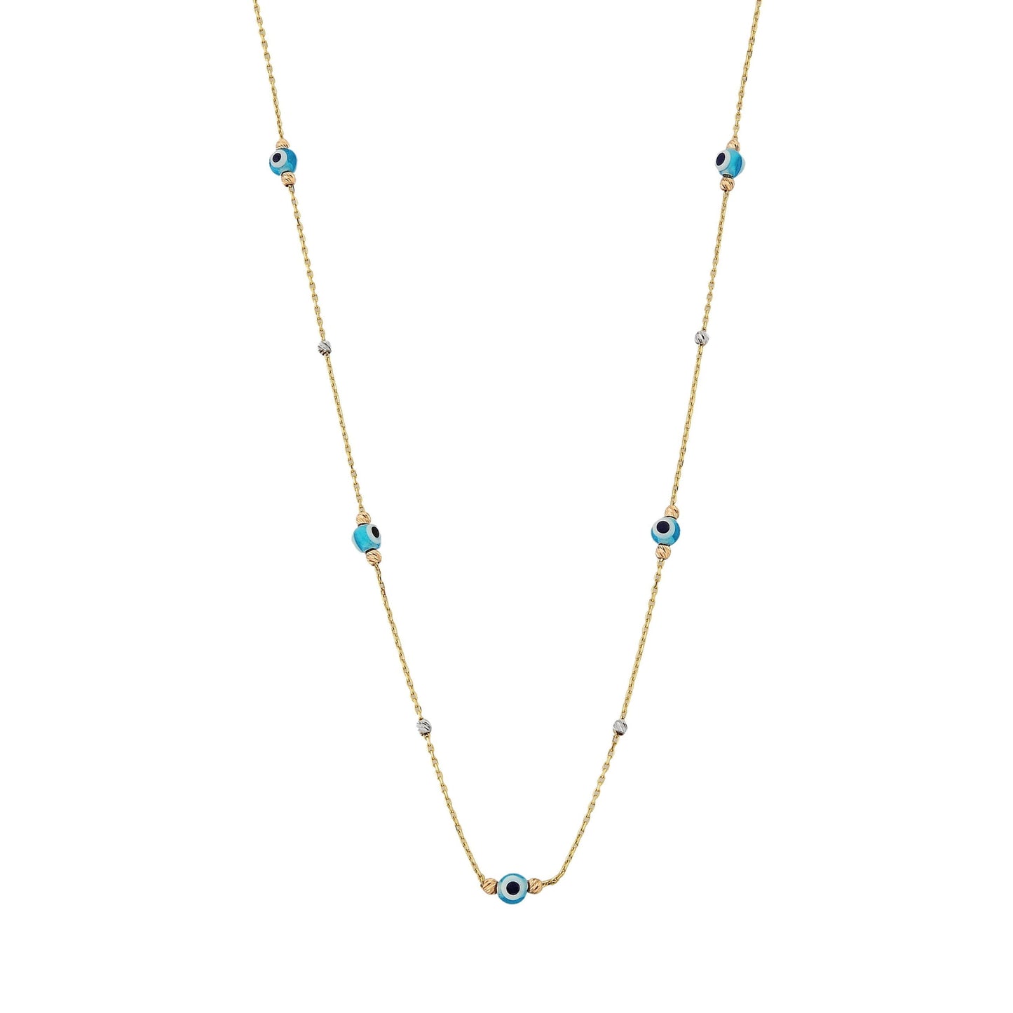 14K Real Solid Gold Lucky Blue Evil Eye and Italian Balls Design Dainty Charm Pendant Necklace for Women Turkish Nazar Christmas Birthday Mother's Day Gift.