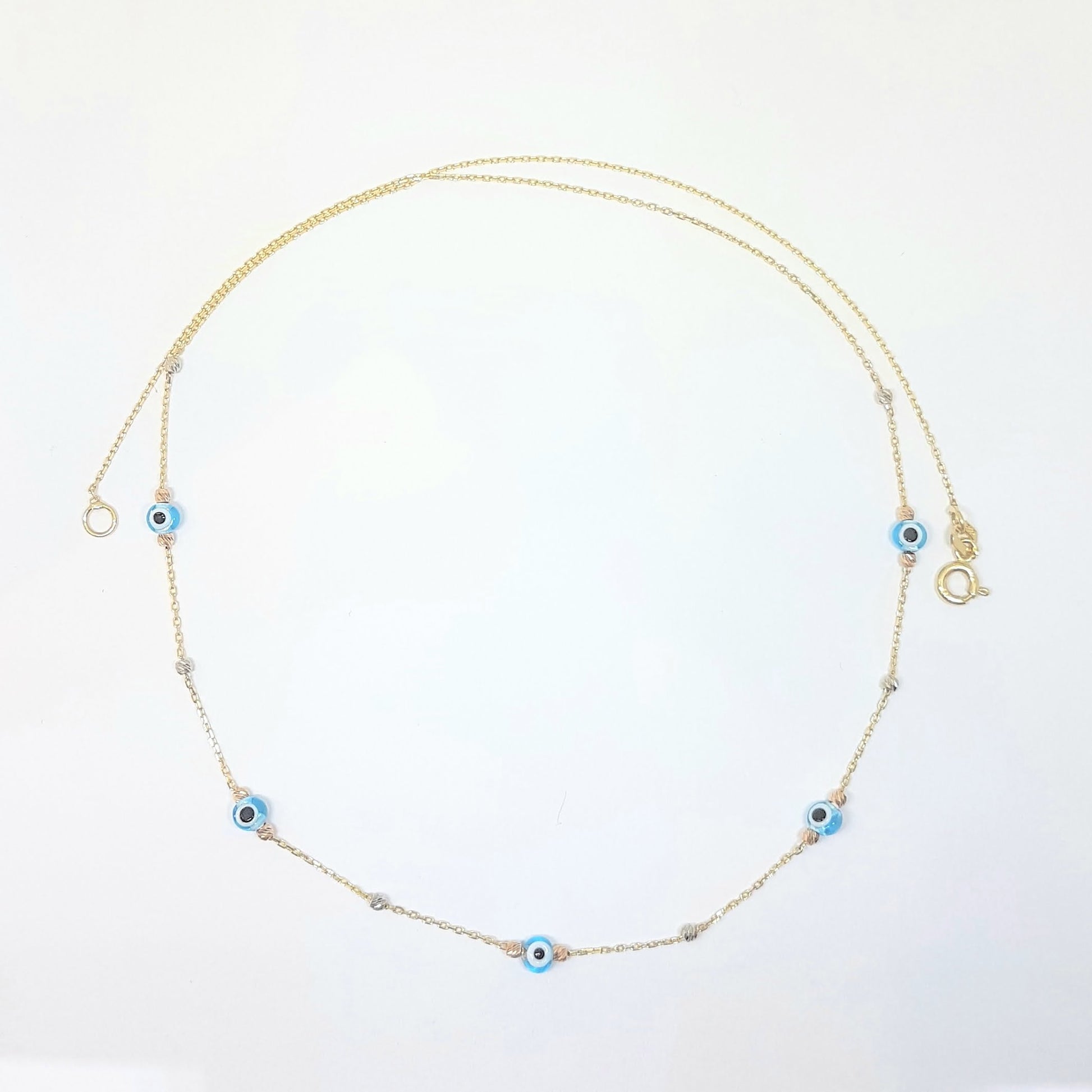 14K Real Solid Gold Lucky Blue Evil Eye and Italian Balls Design Dainty Charm Pendant Necklace for Women Turkish Nazar