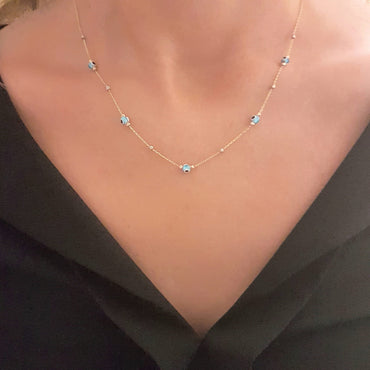 14K Real Solid Gold Lucky Blue Evil Eye and Italian Balls Design Dainty Charm Pendant Necklace for Women Turkish Nazar